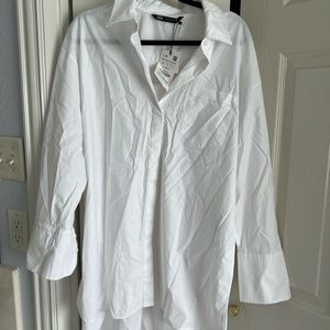 Zara Oversized White Oxford Button Down Large